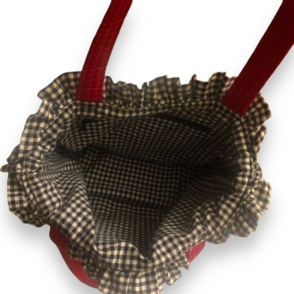 UGA University of Georgia Quilted Plaid Ruffle Trim Patch Tote Bag Football - Picture 4 of 4